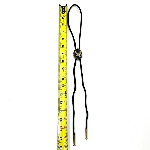 Bolo Tie Flying Bald Eagle Gold Leaf on Black Background Western Necklace - Picture 7 of 9